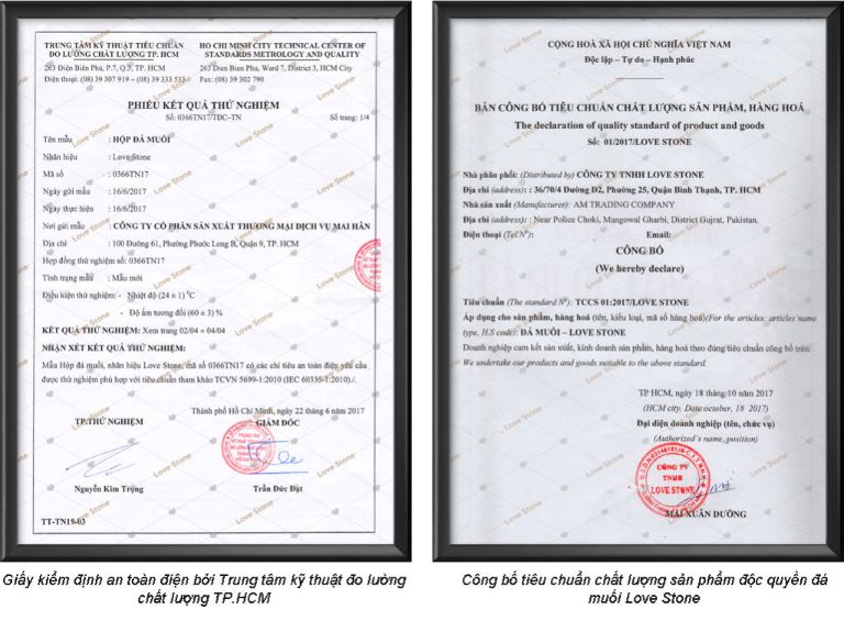 Phiếu kết quả thử nghiệm hộp đá muối tại công ty TNHH Love Stone
