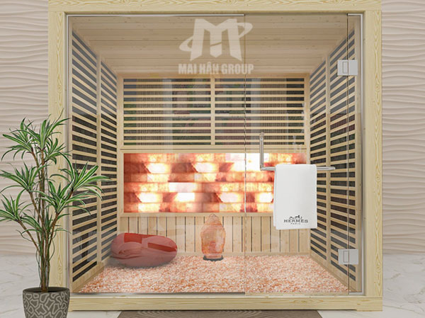 Phòng xông hơi đá muối kết hợp tia hồng ngoại do Mai Hân Group thiết kế và thi công
