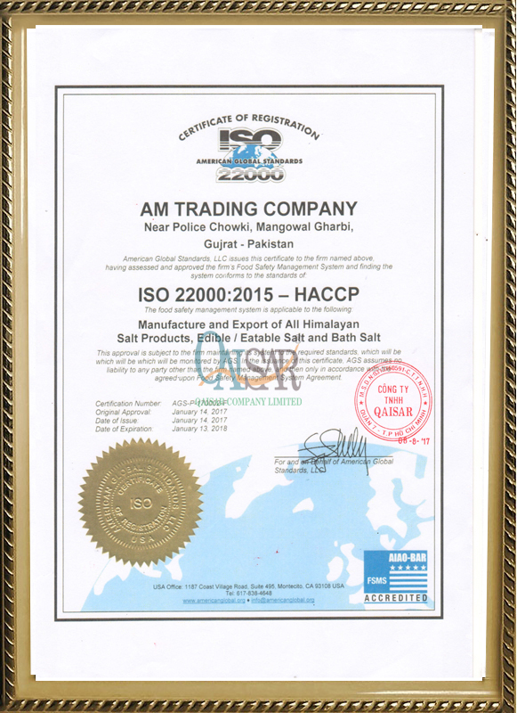 giấy chứng nhận chất lượng từ Pakistan